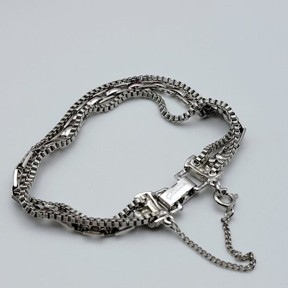 Goldette Bracelet Silver Tone Three-Row Fold Over Clasp Safety Chain 7 Inch - Picture 4 of 6